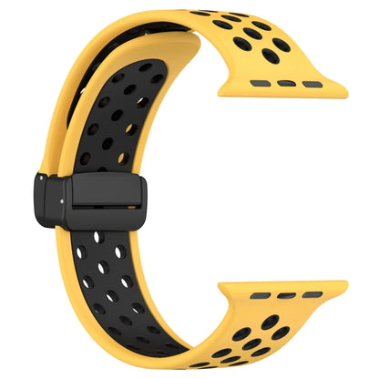 For Apple Watch Ultra 49mm Magnetic Buckle Silicone Watch Band(Yellow Black) by bashfashion