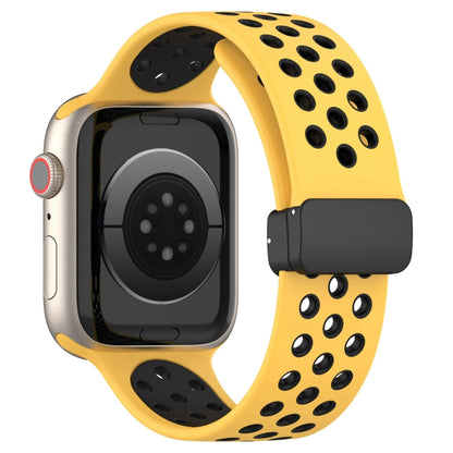 For Apple Watch Ultra 49mm Magnetic Buckle Silicone Watch Band(Yellow Black) by bashfashion