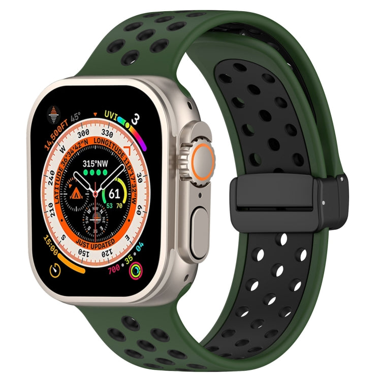 For Apple Watch Ultra 49mm Magnetic Buckle Silicone Watch Band(Army Green Black) by bashfashion