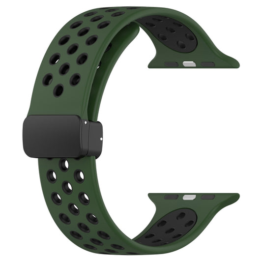 For Apple Watch Ultra 49mm Magnetic Buckle Silicone Watch Band(Army Green Black) by bashfashion