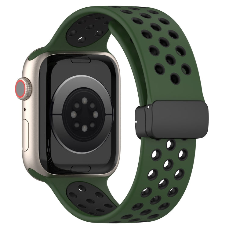 For Apple Watch Ultra 49mm Magnetic Buckle Silicone Watch Band(Army Green Black) by bashfashion