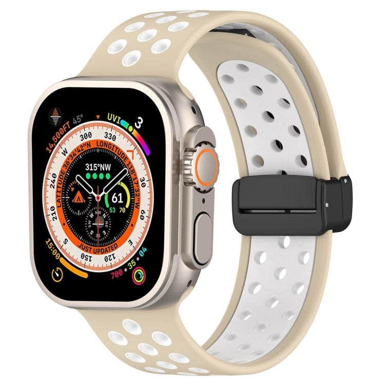 For Apple Watch Ultra 49mm Magnetic Buckle Silicone Watch Band(Khaki White) by bashfashion