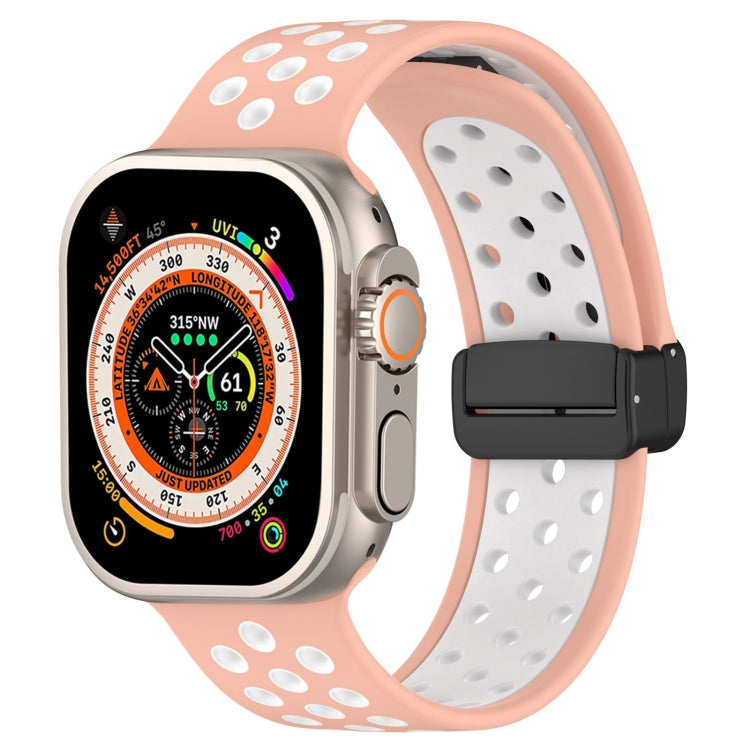For Apple Watch Ultra 2 49mm Magnetic Buckle Silicone Watch Band(Pink White) by bashfashion
