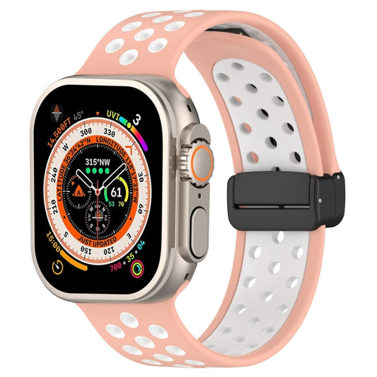 For Apple Watch Ultra 2 49mm Magnetic Buckle Silicone Watch Band(Pink White) by bashfashion