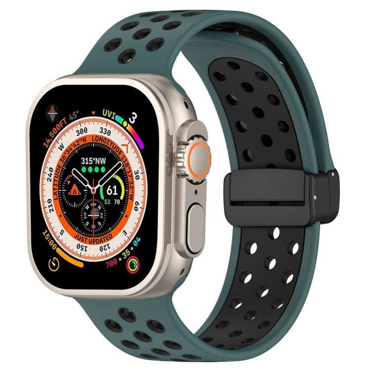 For Apple Watch Ultra 2 49mm Magnetic Buckle Silicone Watch Band(Olive Black) by bashfashion