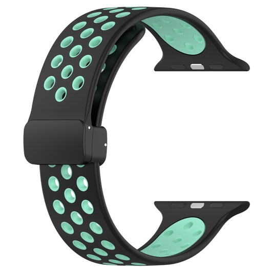 For Apple Watch Ultra 2 49mm Magnetic Buckle Silicone Watch Band(Black Cyan) by bashfashion