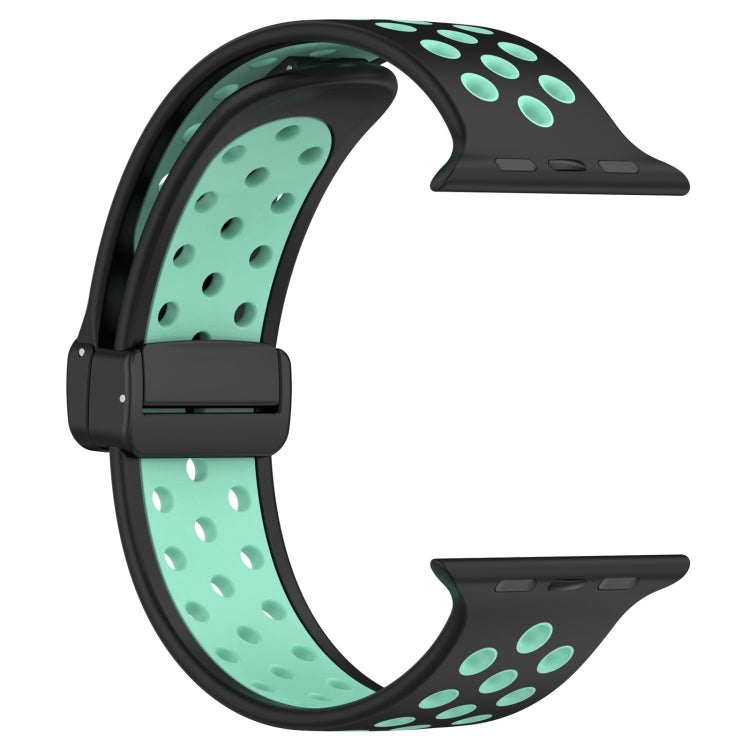 For Apple Watch Ultra 2 49mm Magnetic Buckle Silicone Watch Band(Black Cyan) by bashfashion