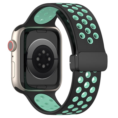 For Apple Watch Ultra 2 49mm Magnetic Buckle Silicone Watch Band(Black Cyan) by bashfashion
