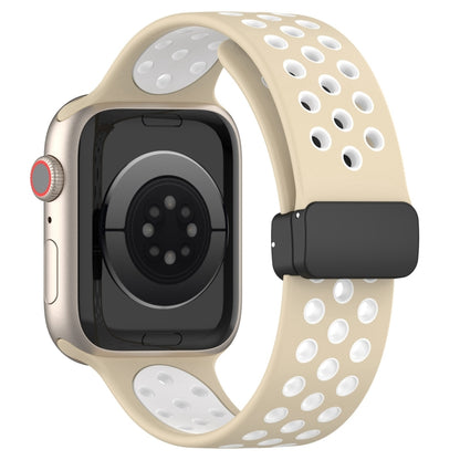 For Apple Watch Ultra 2 49mm Magnetic Buckle Silicone Watch Band(Khaki White) by bashfashion