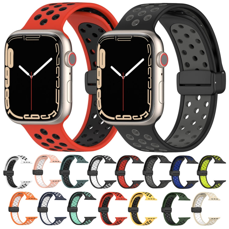 For Apple Watch Ultra 2 49mm Magnetic Buckle Silicone Watch Band(Yellow Black) by bashfashion