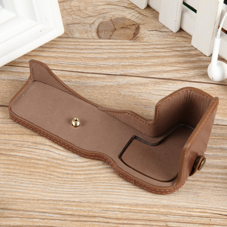 For Canon EOS R8 1/4 inch Thread PU Leather Camera Half Case Base(Coffee) by bashfashion