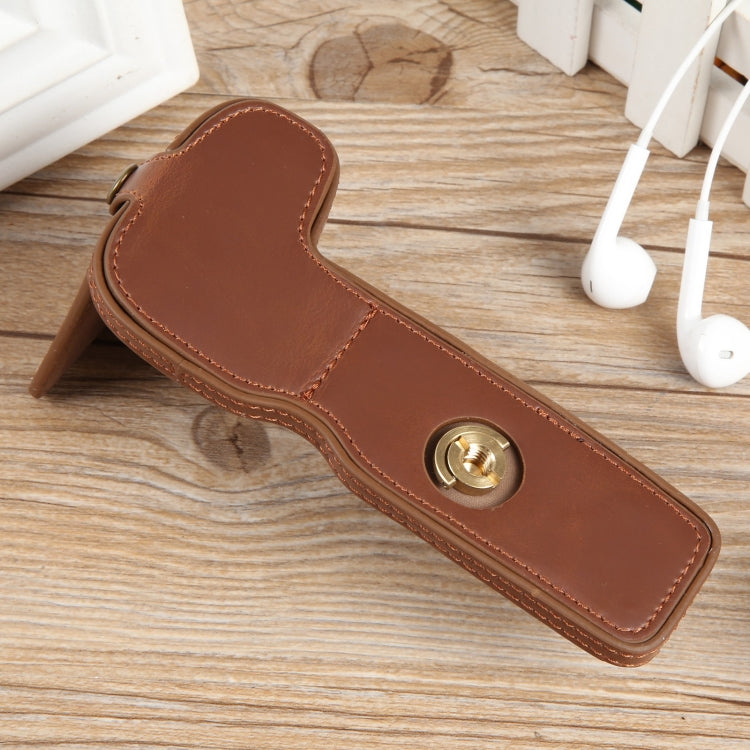 For Canon EOS R8 1/4 inch Thread PU Leather Camera Half Case Base(Coffee) by bashfashion