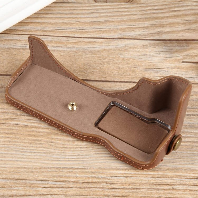 For Canon EOS R50 1/4 inch Thread PU Leather Camera Half Case Base(Coffee) by bashfashion