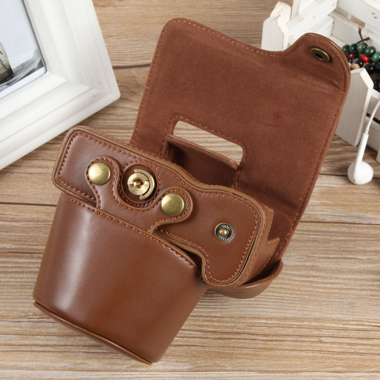 For Canon EOS R50 Full Body Magnetic Leather Camera Case Bag with Strap, Regular Edition(Coffee) by bashfashion