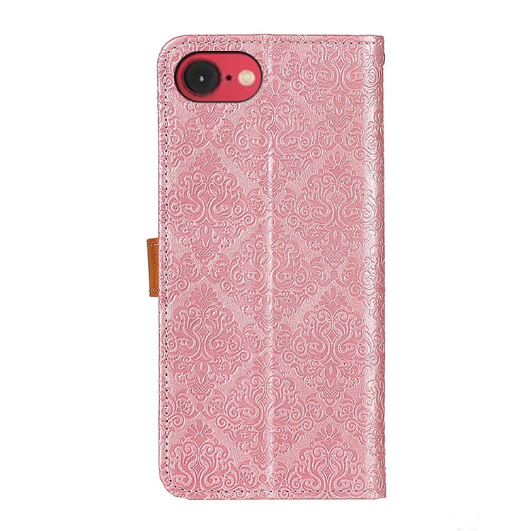 For iPhone 16e European Floral Embossed Leather Phone Case(Pink) by bashfashion