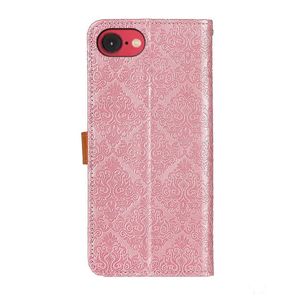 For iPhone 16e European Floral Embossed Leather Phone Case(Pink) by bashfashion
