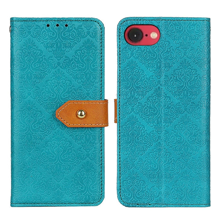 For iPhone 16e European Floral Embossed Leather Phone Case(Blue) by bashfashion