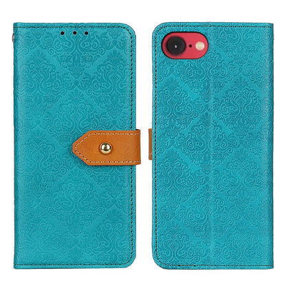 For iPhone 16e European Floral Embossed Leather Phone Case(Blue) by bashfashion