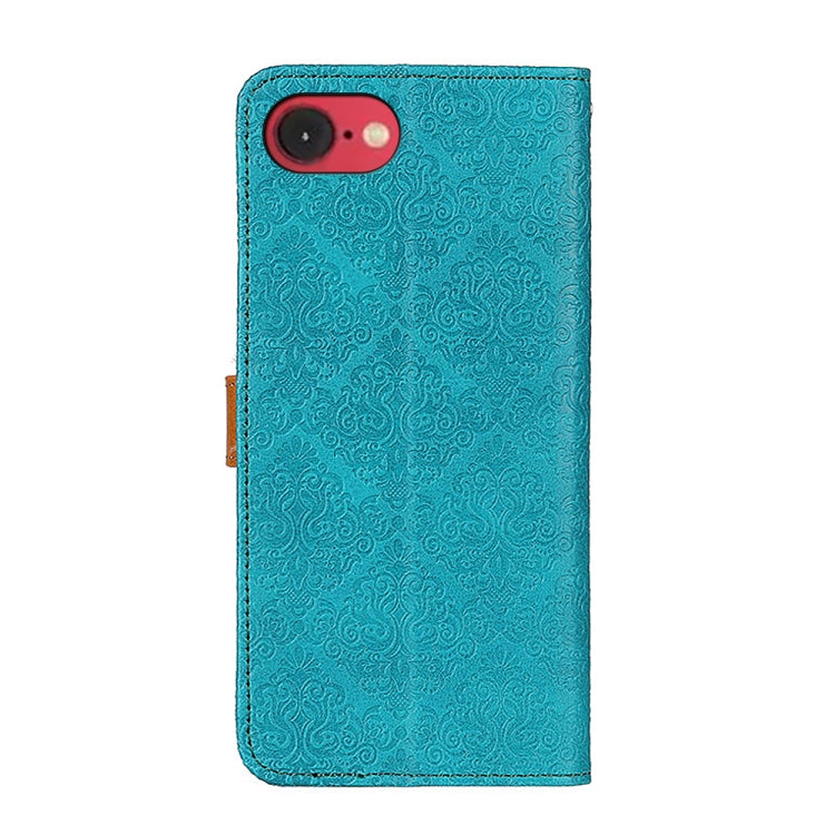 For iPhone 16e European Floral Embossed Leather Phone Case(Blue) by bashfashion