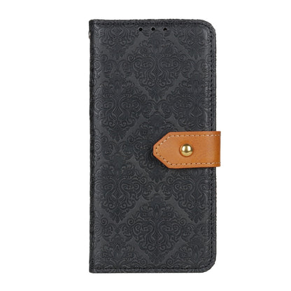 For iPhone 16e European Floral Embossed Leather Phone Case(Black) by bashfashion