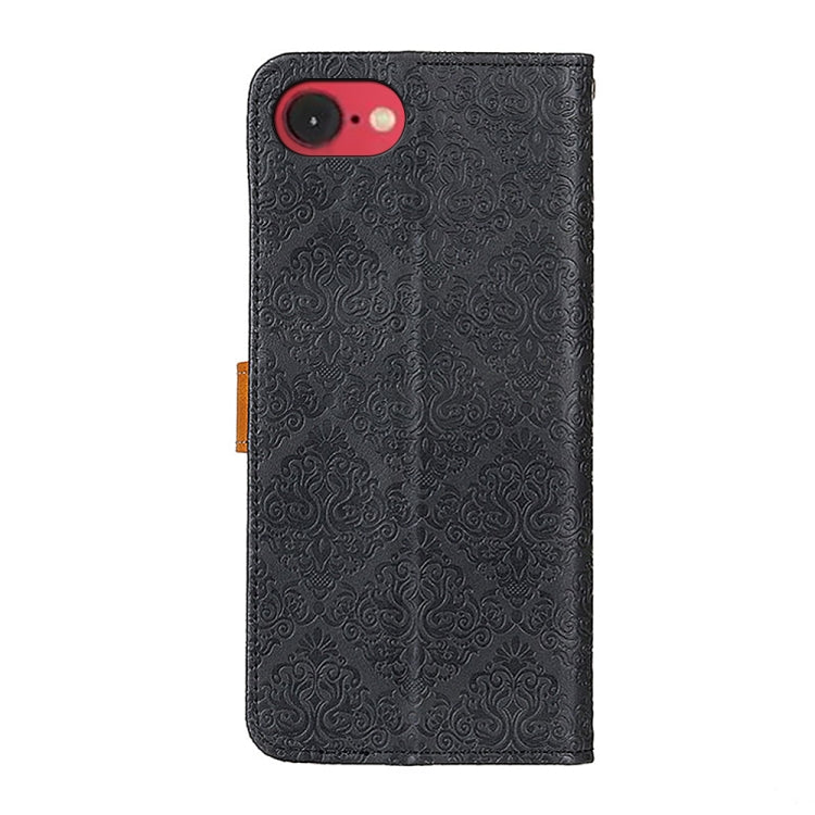 For iPhone 16e European Floral Embossed Leather Phone Case(Black) by bashfashion