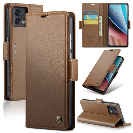 For Motorola Moto G Stylus 5G 2023 CaseMe 023 Butterfly Buckle Litchi Texture RFID Anti-theft Leather Phone Case(Brown) by CaseMe