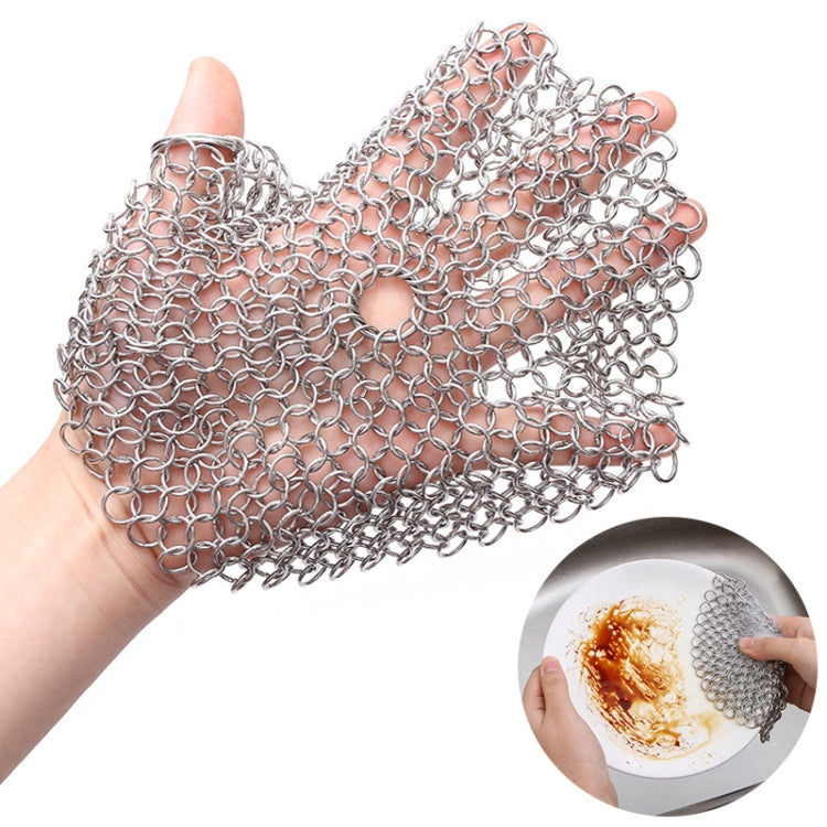 Stainless Steel Round Iron Cleaner Pot Brush Scrubber Home Cookware Kitchen Cleaning Tool, Size:8 x 8 inch by bashfashion