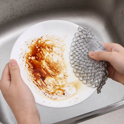 Stainless Steel Round Iron Cleaner Pot Brush Scrubber Home Cookware Kitchen Cleaning Tool, Size:8 x 8 inch by bashfashion