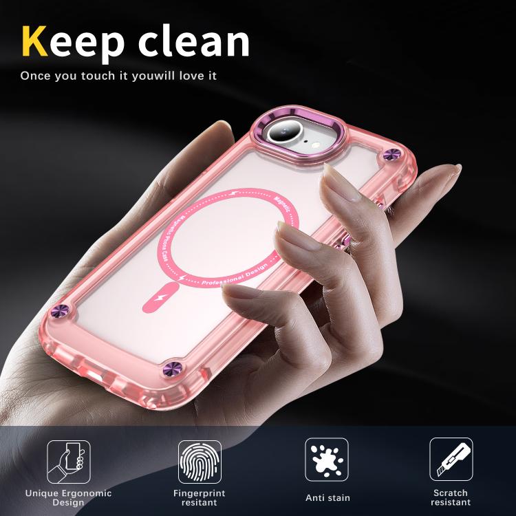 For iPhone 16e Skin Feel TPU + PC MagSafe Magnetic Phone Case(Transparent Pink) by bashfashion