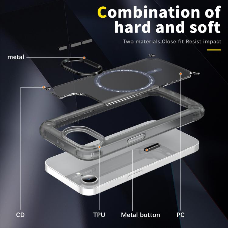 For iPhone 16e Skin Feel TPU + PC MagSafe Magnetic Phone Case(Transparent Black) by bashfashion