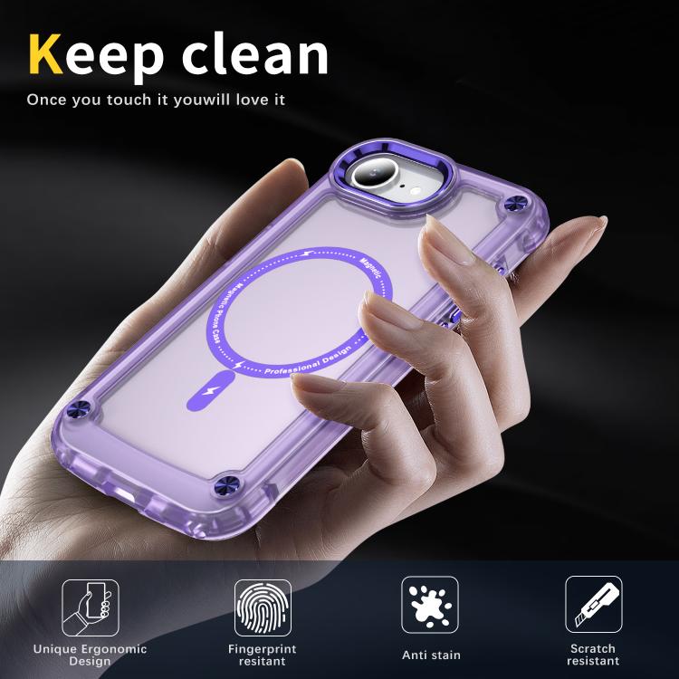 For iPhone 16e Skin Feel TPU + PC MagSafe Magnetic Phone Case(Transparent Purple) by bashfashion