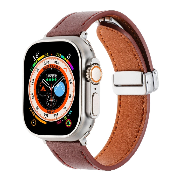 For Apple Watch Ultra 49mm Magnetic Buckle Skin Feel Leather Watch Band(Wine Red) by bashfashion