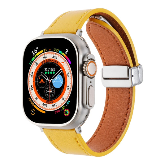 For Apple Watch Ultra 49mm Magnetic Buckle Skin Feel Leather Watch Band(Yellow) by bashfashion