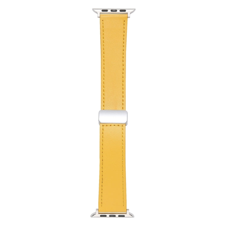 For Apple Watch SE 2022 44mm Magnetic Buckle Skin Feel Leather Watch Band(Yellow) by bashfashion