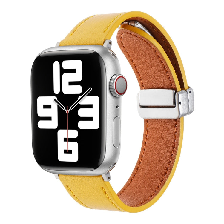 For Apple Watch Serie 7 41mm Magnetic Buckle Skin Feel Leather Watch Band(Yellow) by bashfashion