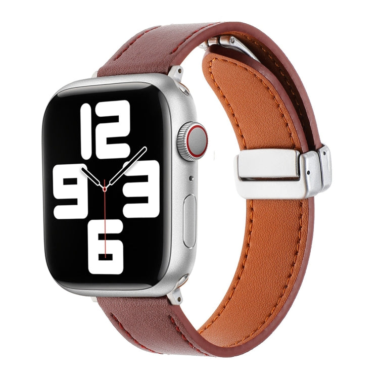 For Apple Watch SE 40mm Magnetic Buckle Skin Feel Leather Watch Band(Wine Red) by bashfashion