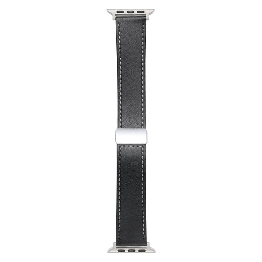 For Apple Watch SE 44mm Magnetic Buckle Skin Feel Leather Watch Band(Black) by bashfashion