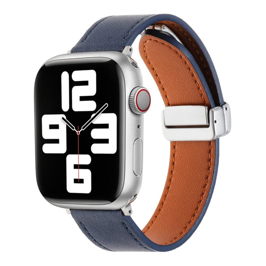 For Apple Watch Serie 4 44mm Magnetic Buckle Skin Feel Leather Watch Band(Dark Blue) by bashfashion