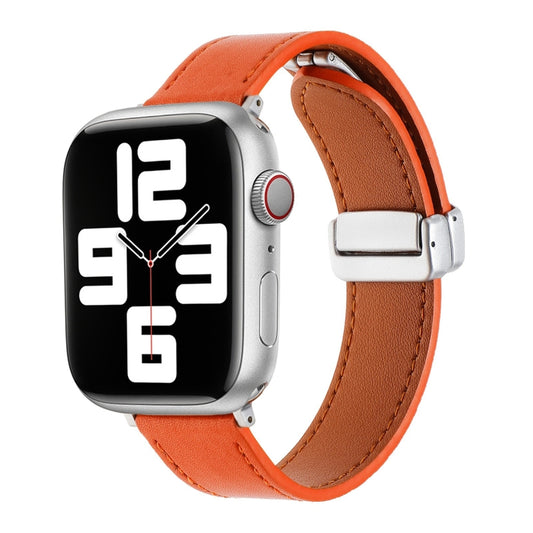 For Apple Watch Serie 3 38mm Magnetic Buckle Skin Feel Leather Watch Band(Orange) by bashfashion