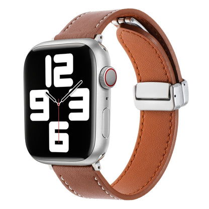 For Apple Watch Serie 2 38mm Magnetic Buckle Skin Feel Leather Watch Band(Brown) by bashfashion