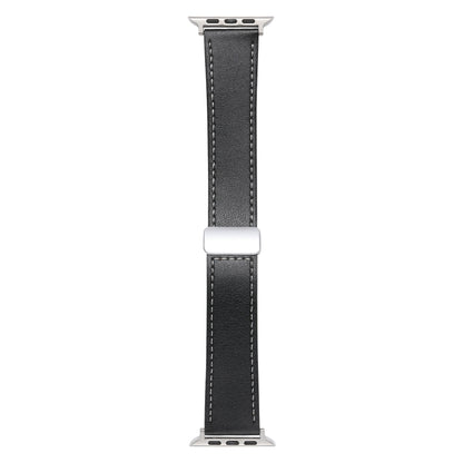 For Apple Watch SE 2023 44mm Magnetic Buckle Skin Feel Leather Watch Band(Black) by bashfashion
