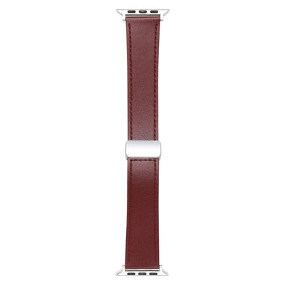 For Apple Watch SE 2023 44mm Magnetic Buckle Skin Feel Leather Watch Band(Wine Red) by bashfashion