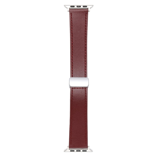 For Apple Watch SE 2023 44mm Magnetic Buckle Skin Feel Leather Watch Band(Wine Red) by bashfashion
