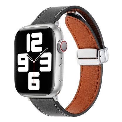 For Apple Watch SE 2023 40mm Magnetic Buckle Skin Feel Leather Watch Band(Black) by bashfashion