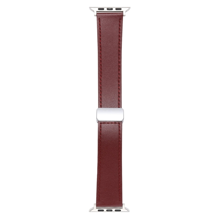 For Apple Watch SE 2023 40mm Magnetic Buckle Skin Feel Leather Watch Band(Wine Red) by bashfashion