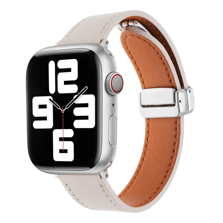 For Apple Watch Serie 9 41mm Magnetic Buckle Skin Feel Leather Watch Band(Apricot) by bashfashion