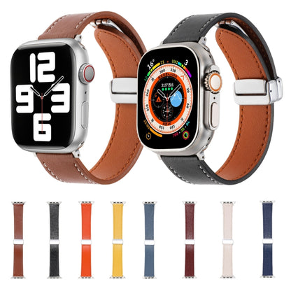 For Apple Watch Serie 6 44mm Magnetic Buckle Skin Feel Leather Watch Band(Apricot) by bashfashion