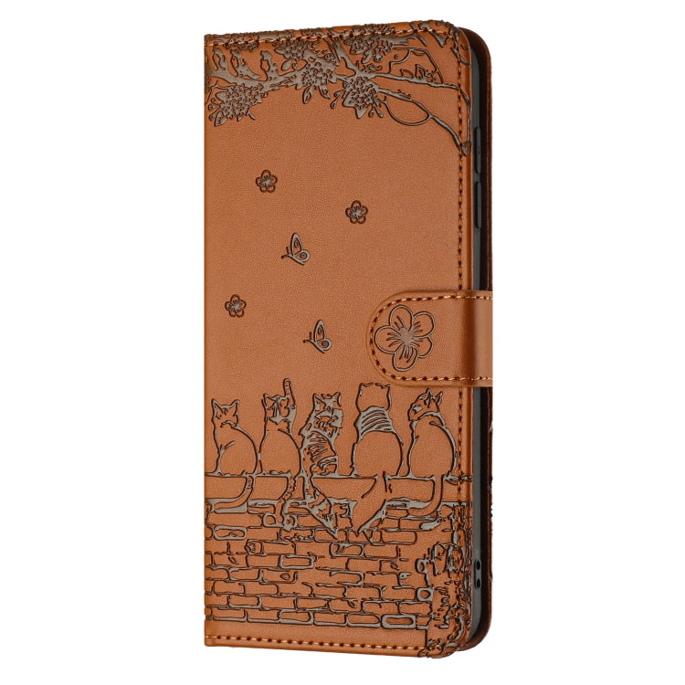 For iPhone 16e Cat Embossing Pattern Leather Phone Case with Lanyard(Brown) by bashfashion