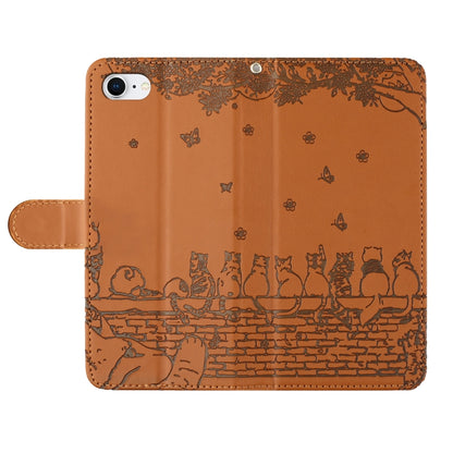 For iPhone 16e Cat Embossing Pattern Leather Phone Case with Lanyard(Brown) by bashfashion