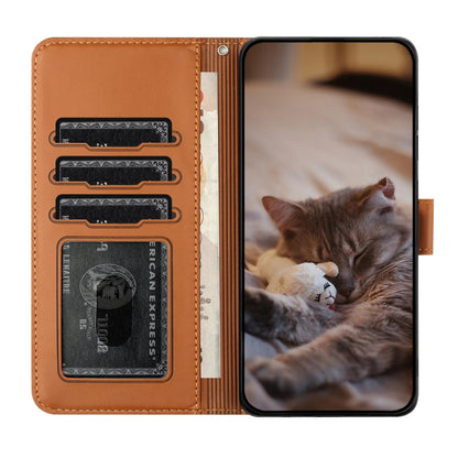For iPhone 16e Cat Embossing Pattern Leather Phone Case with Lanyard(Brown) by bashfashion